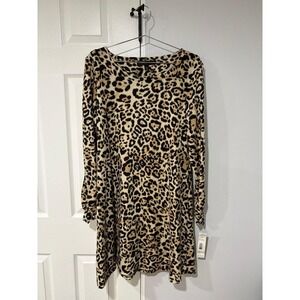 Madison Leigh Leopard Print Long Sleeve Shift Dress Size 6 NWT Mobwife bold chic